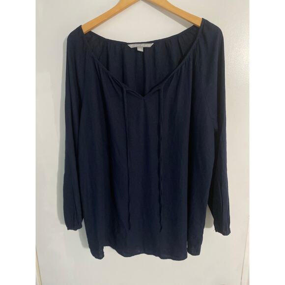 Valerie Steven’s linen top women’s size XL navy blue peasant boho minimalist - Picture 1 of 5